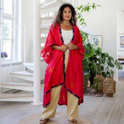 Cerise-red / orange / pink Doyenne kimono ruffled OneSize