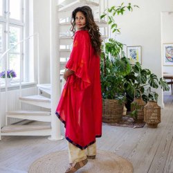 Cerise-red / orange / pink Doyenne kimono ruffled OneSize