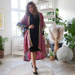 Cerise / black / blue Doyenne kimono ruffled OneSize 