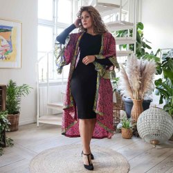 Cerise / black / blue Doyenne kimono ruffled OneSize 