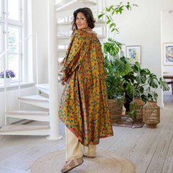 Chartreuse-green / blue / pink Doyenne kimono ruffled OneSize