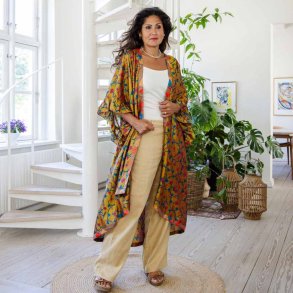 Chartreuse-green / blue / pink Doyenne kimono ruffled OneSize