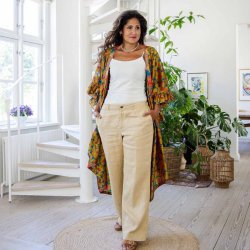 Chartreuse-green / blue / pink Doyenne kimono ruffled OneSize