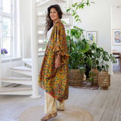 Chartreuse-green / blue / pink Doyenne kimono ruffled OneSize