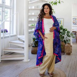 Cobolt blue / taupe Doyenne kimono ruffled OneSize