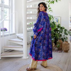 Cobolt blue / taupe Doyenne kimono ruffled OneSize