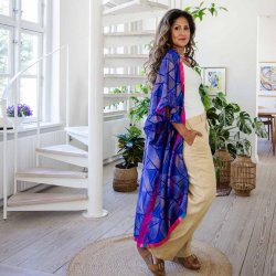 Cobolt blue / taupe Doyenne kimono ruffled OneSize