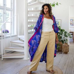 Cobolt blue / taupe Doyenne kimono ruffled OneSize