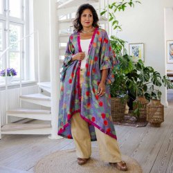 Grey-purple / red / pink Doyenne kimono ruffled OneSize