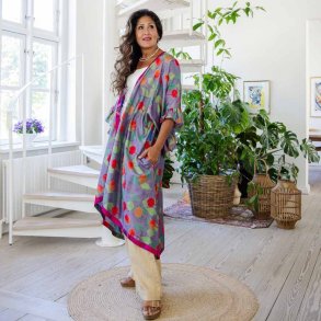 Grey-purple / red / pink Doyenne kimono ruffled OneSize