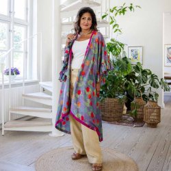 Grey-purple / red / pink Doyenne kimono ruffled OneSize