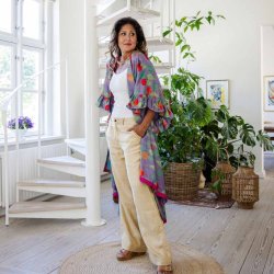 Grey-purple / red / pink Doyenne kimono ruffled OneSize