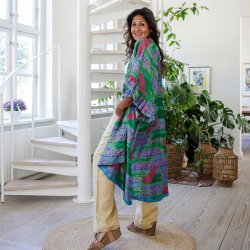 Green / purple / hot pink Doyenne kimono ruffled OneSize