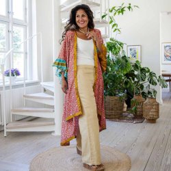 Coral red / taupe / mustard Doyenne kimono ruffled OneSize