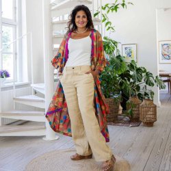 Latte brown / green / orange Doyenne kimono ruffled OneSize