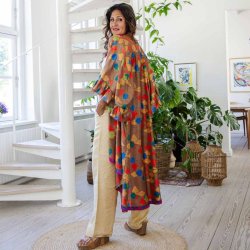 Latte brown / green / orange Doyenne kimono ruffled OneSize