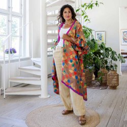Latte brown / green / orange Doyenne kimono ruffled OneSize