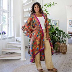 Latte brown / green / orange Doyenne kimono ruffled OneSize
