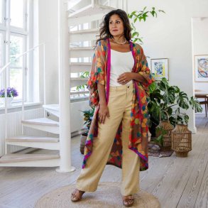 Latte brown / green / orange Doyenne kimono ruffled OneSize