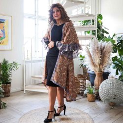 Latte brown / purple / green Doyenne kimono ruffled OneSize