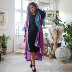 Violet / magenta / turquoise Doyenne kimono ruffled OneSize