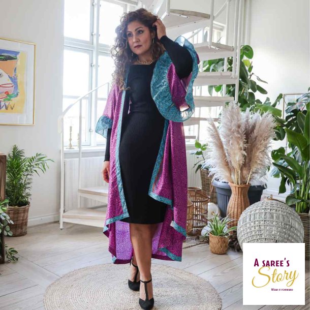 Lilla / magenta / turkis Doyenne kimono ruffled OneSize