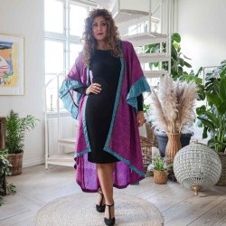 Violet / magenta / turquoise Doyenne kimono ruffled OneSize