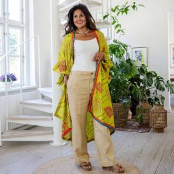 Lime green / cerise / blue Doyenne kimono ruffled OneSize