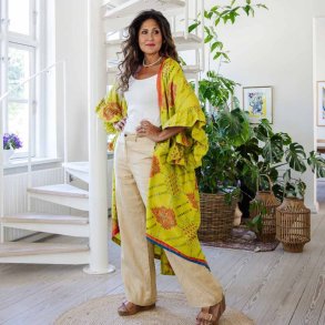 Lime green / cerise / blue Doyenne kimono ruffled OneSize