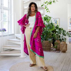 Magenta / blue/ green Doyenne kimono ruffled OneSize