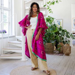 Magenta / blue/ green Doyenne kimono ruffled OneSize