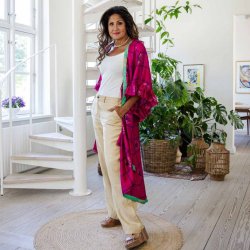 Magenta / blue/ green Doyenne kimono ruffled OneSize