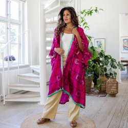 Magenta / blue/ green Doyenne kimono ruffled OneSize