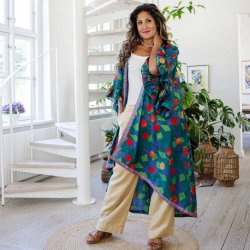 Dark green / orange / purple Doyenne kimono ruffled OneSize