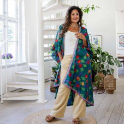 Dark green / orange / purple Doyenne kimono ruffled OneSize