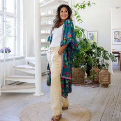 Dark green / orange / purple Doyenne kimono ruffled OneSize