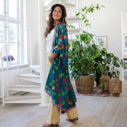 Dark green / orange / purple Doyenne kimono ruffled OneSize