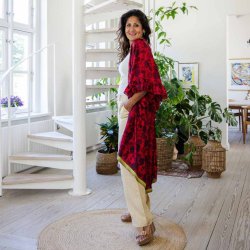 Red /black / lime Doyenne kimono ruffled OneSize