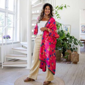 Hot pink / lime / blue / green Doyenne kimono ruffled OneSize