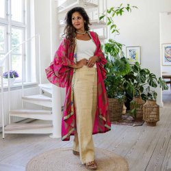 Pink / taupe Doyenne kimono ruffled OneSize