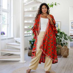 Dark orange / green Doyenne kimono ruffled OneSize