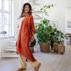 Dark orange / green Doyenne kimono ruffled OneSize