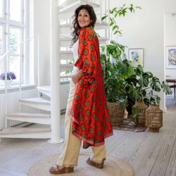 Dark orange / green Doyenne kimono ruffled OneSize