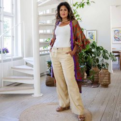 Taupe / green / orange Doyenne kimono ruffled OneSize