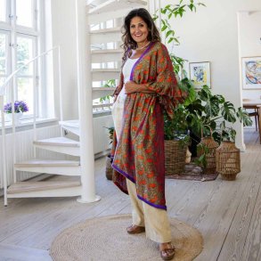 Taupe / green / orange Doyenne kimono ruffled OneSize