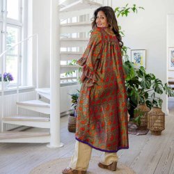 Taupe / green / orange Doyenne kimono ruffled OneSize