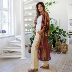 Taupe / green / orange Doyenne kimono ruffled OneSize