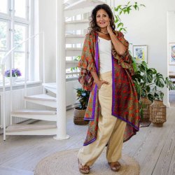 Taupe / green / orange Doyenne kimono ruffled OneSize