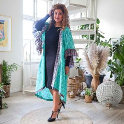 Turkis / sort / taupe Doyenne kimono ruffled OneSize 