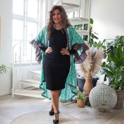 Turkis / sort / taupe Doyenne kimono ruffled OneSize 